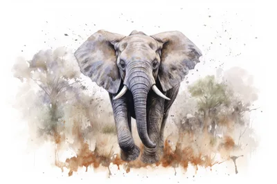 Watercolor Illustration Of An African Elephant Walking