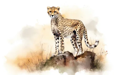 Watercolor Illustration Of A Standing Cheetah