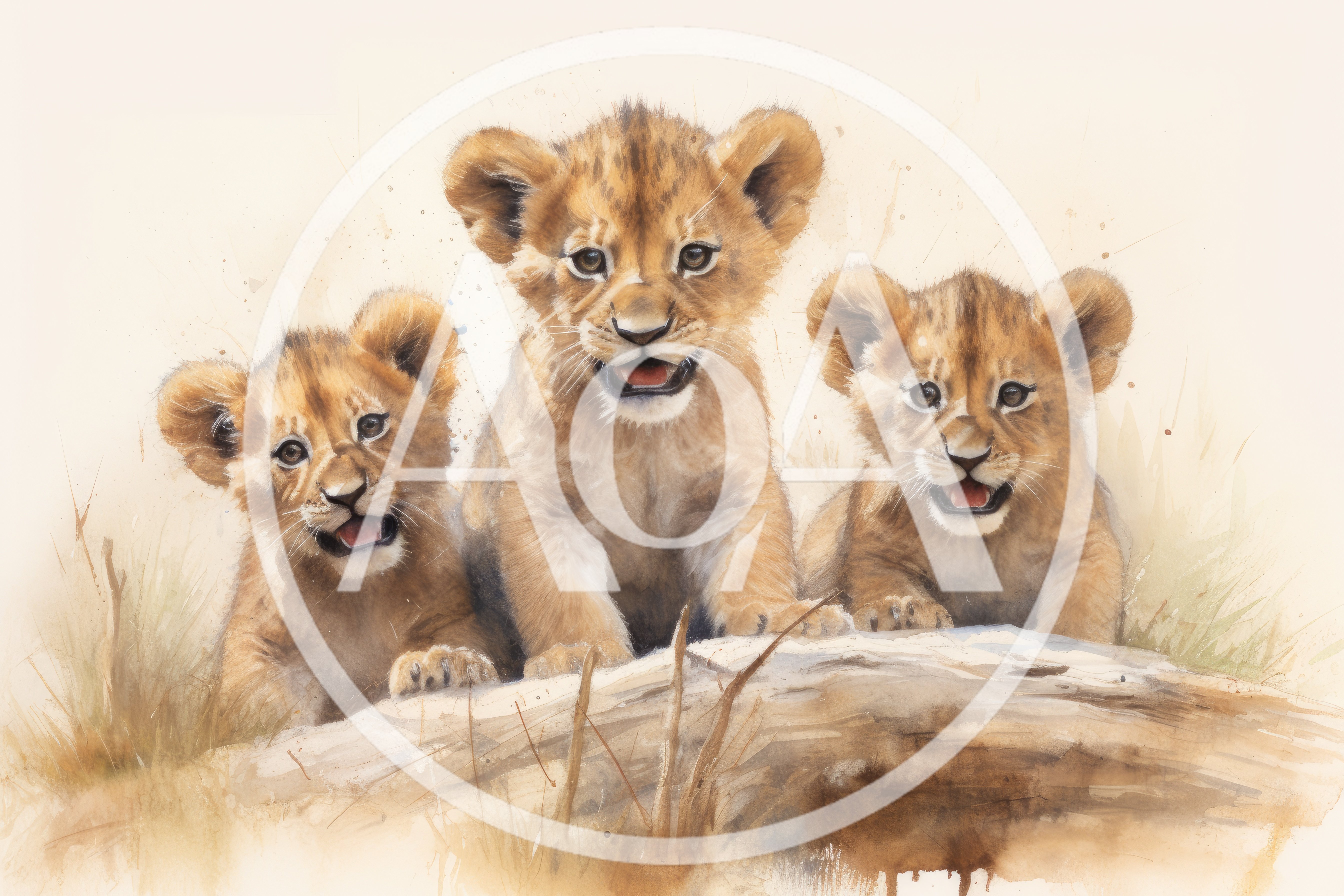 Three Cute Lion Cubs Sitting Together