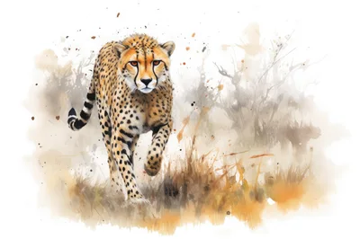 Watercolor Illustration Of A Running Cheetah