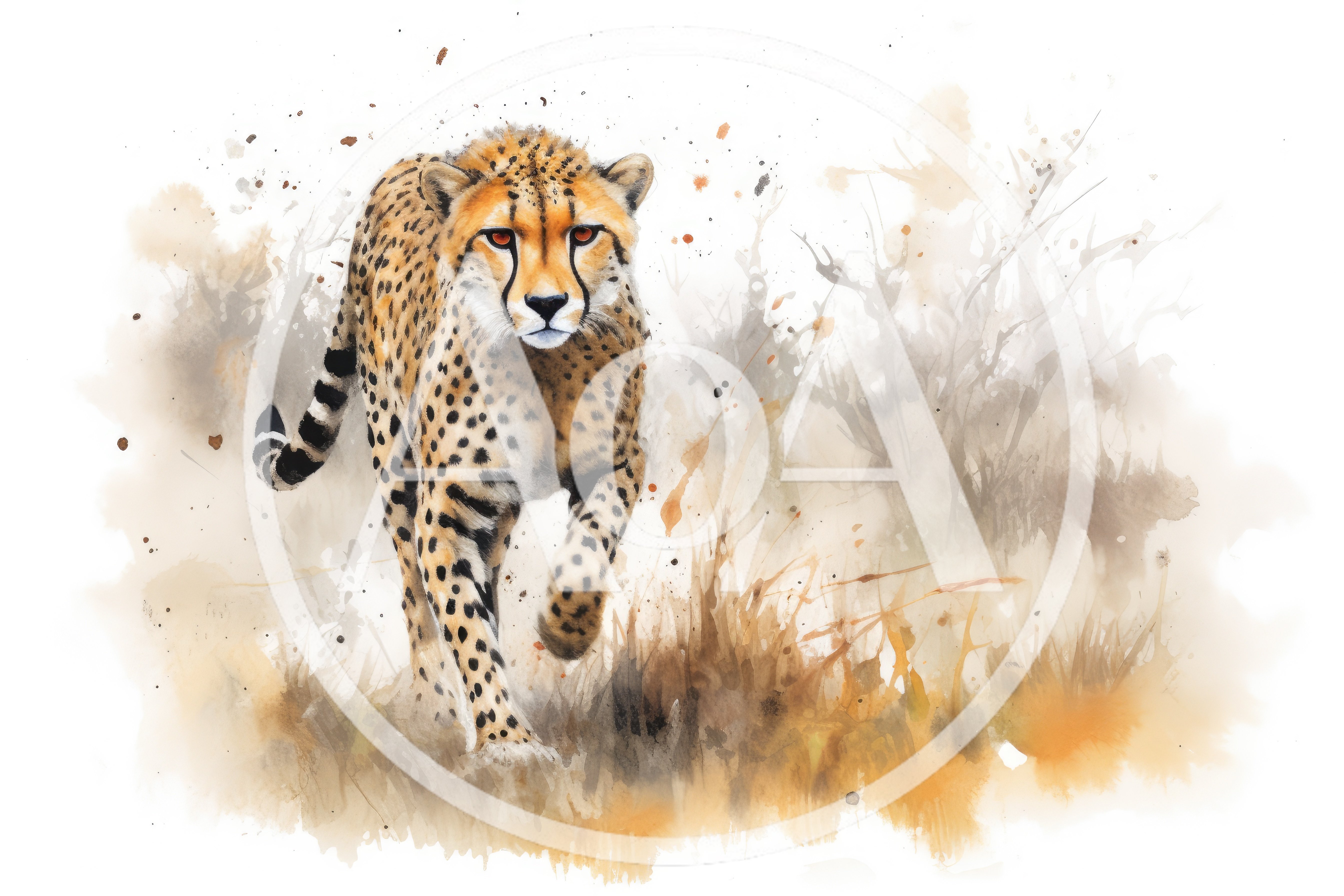 Watercolor Illustration Of A Running Cheetah