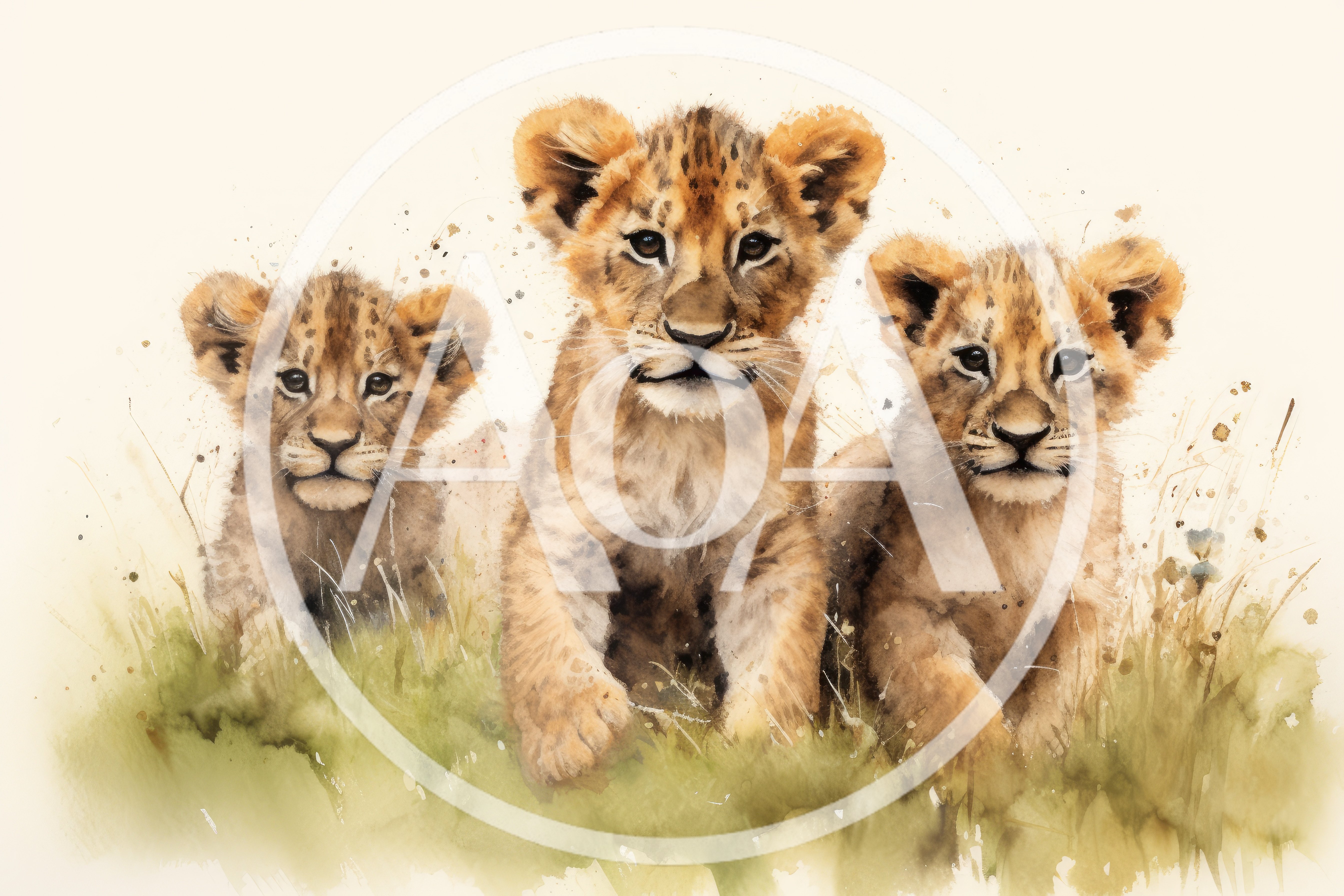 Three Adorable Lion Cubs In Watercolor Style