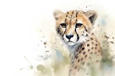 Watercolor Illustration Of A Young Cheetah Cub
