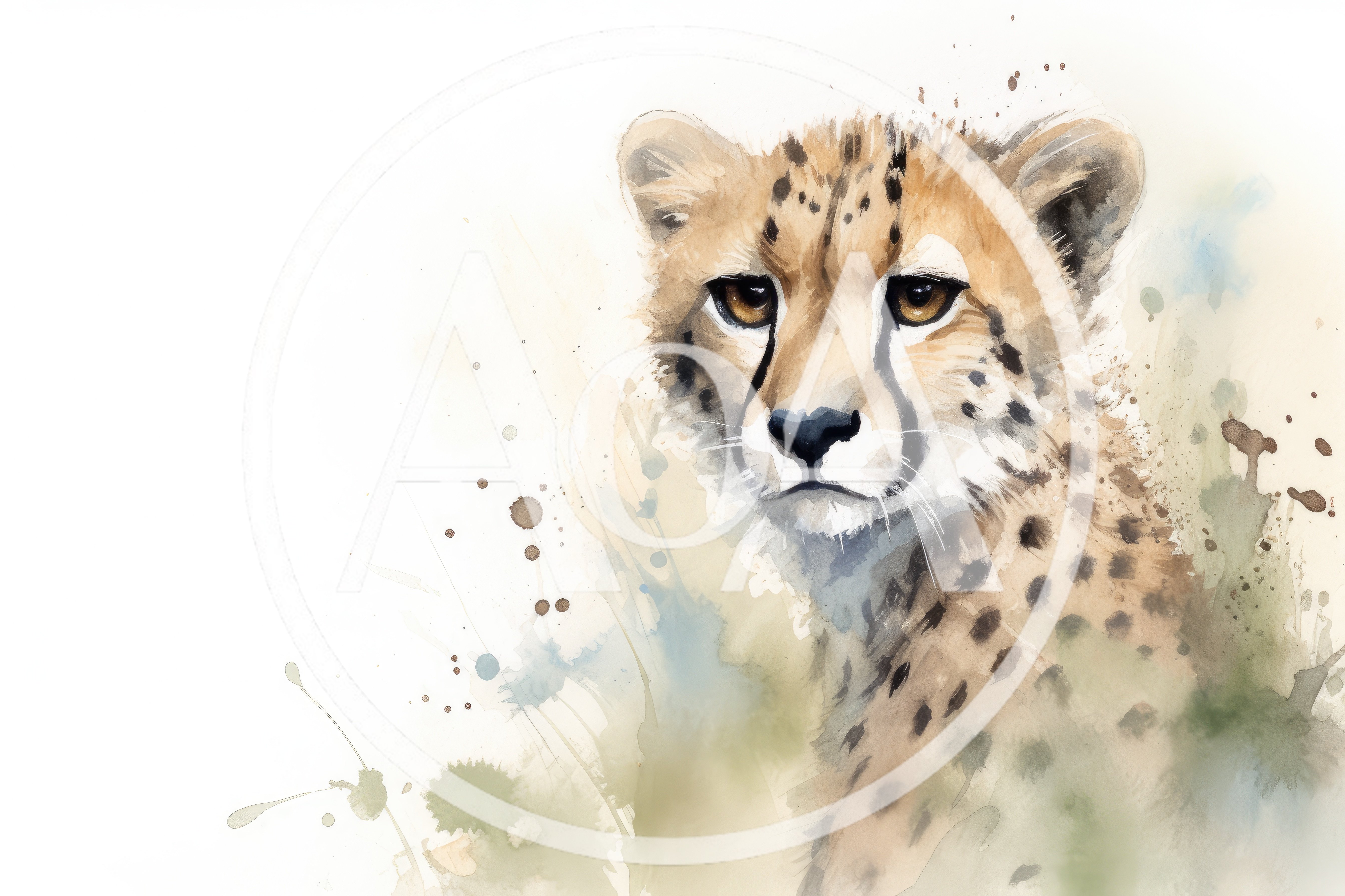 Watercolor Illustration Of A Young Cheetah Cub