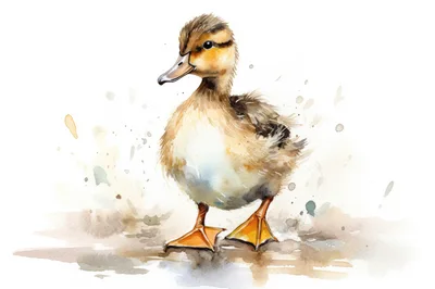 Watercolor Illustration Of A Fluffy Duckling