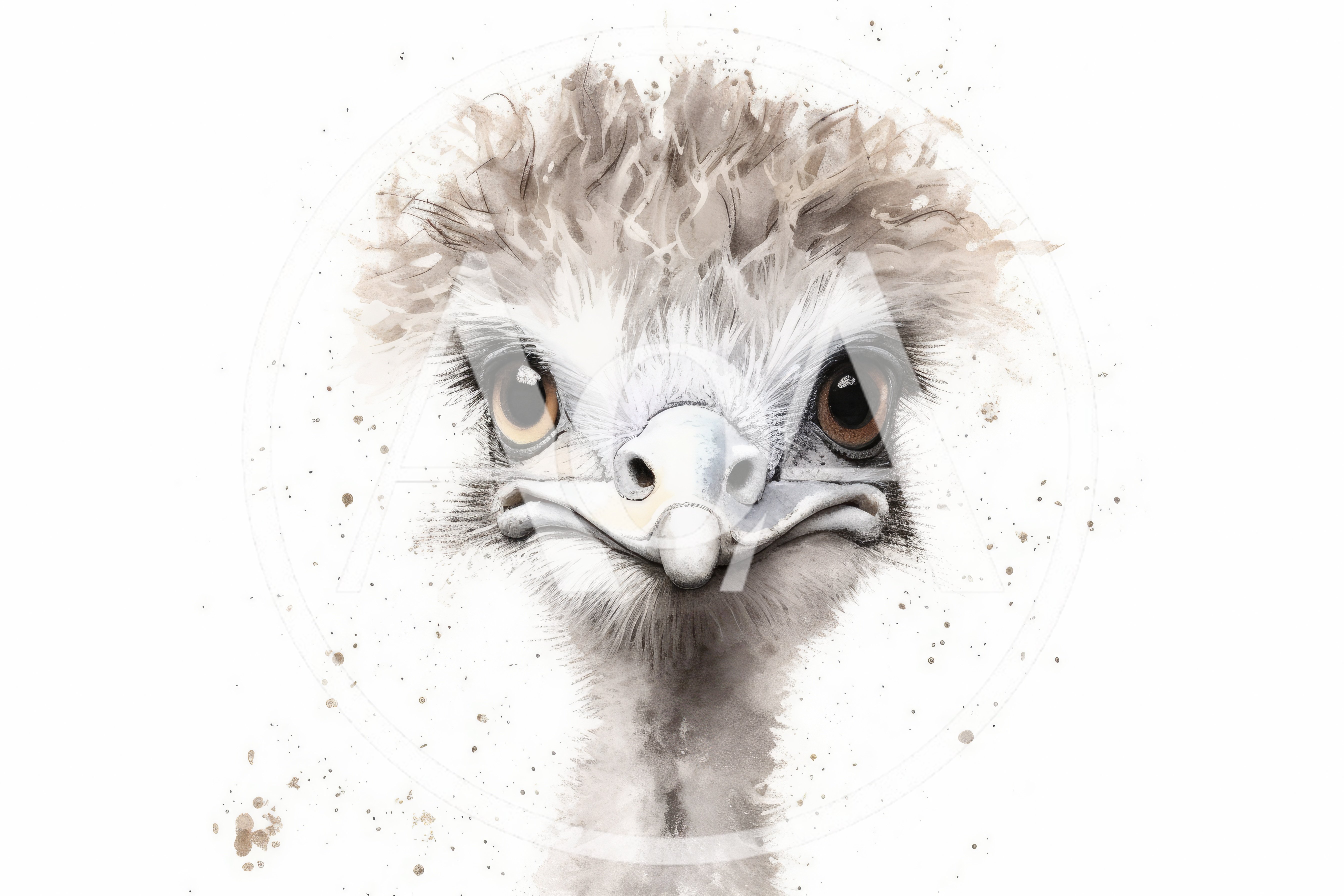 Watercolor Illustration Of An Ostrich Head