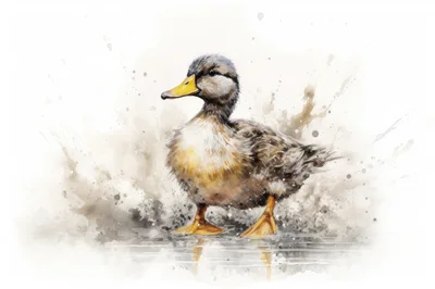 Watercolor Illustration Of A Cute Duckling