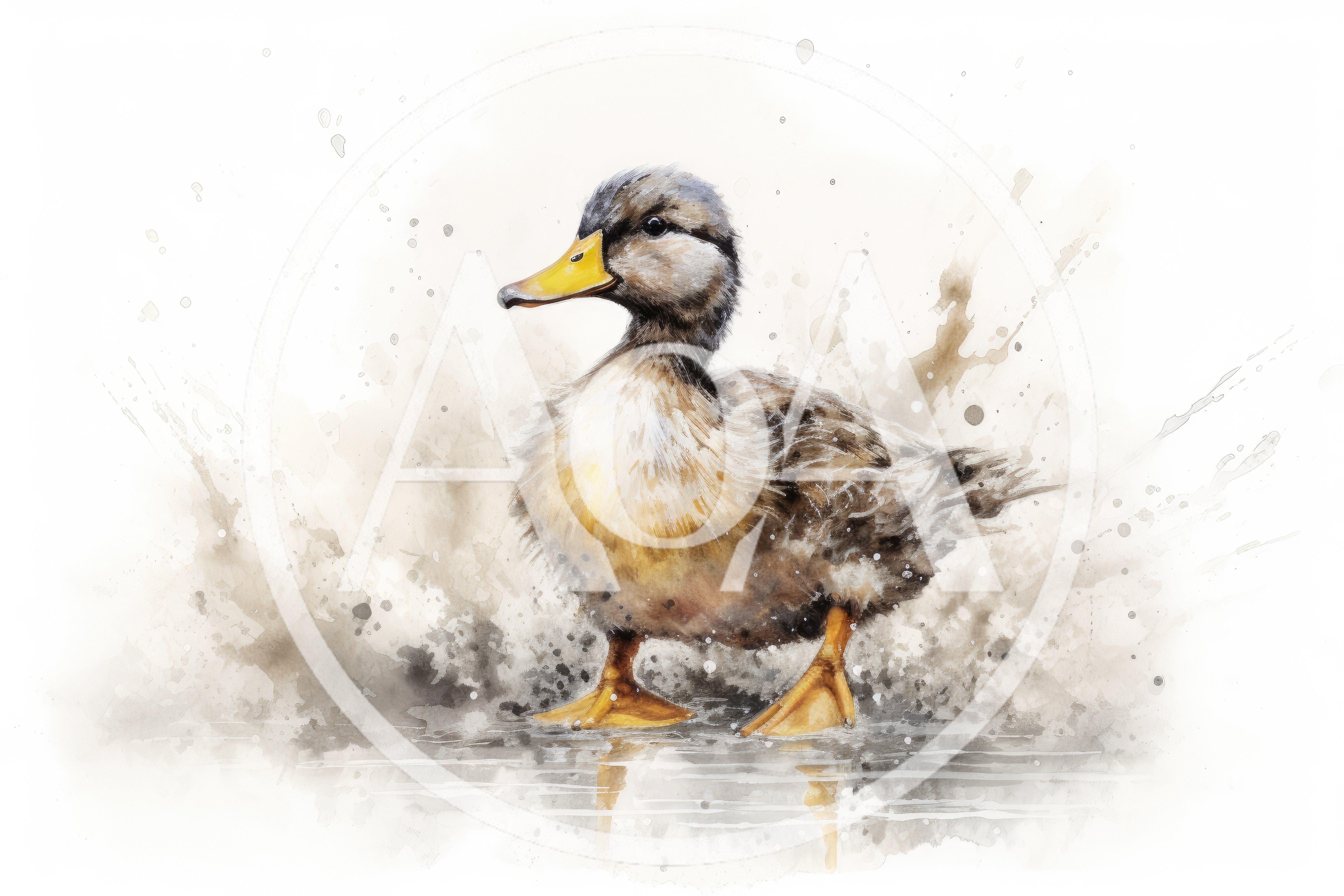Watercolor Illustration Of A Cute Duckling