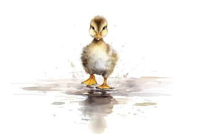 Watercolor Illustration Of A Cute Fluffy Duckling
