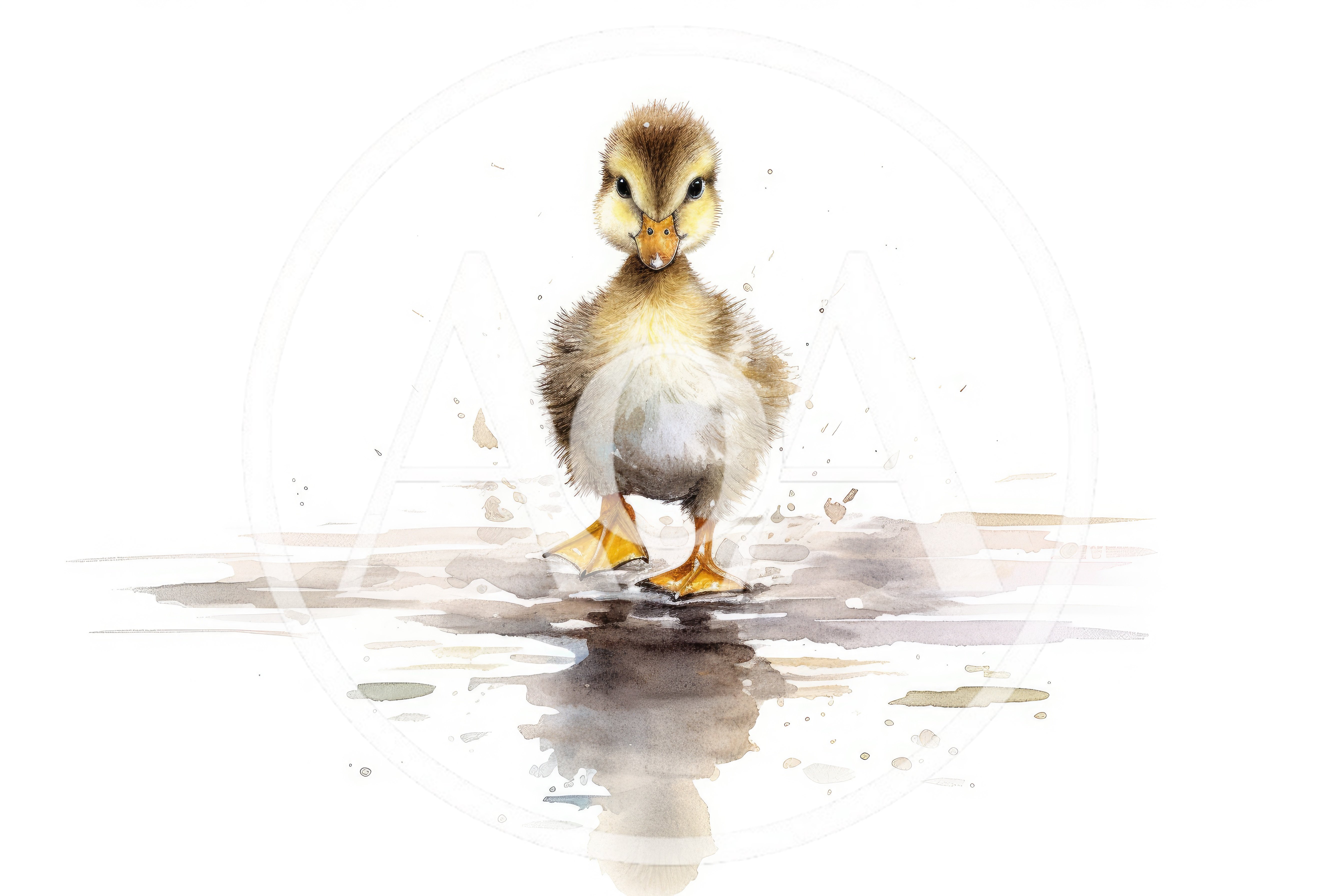 Watercolor Illustration Of A Cute Fluffy Duckling