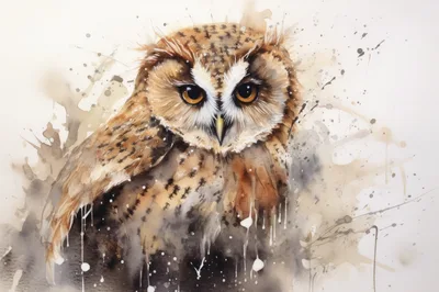 Watercolor Painting Of A Detailed Brown Owl
