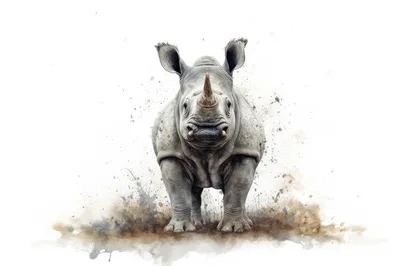 Watercolor Illustration Of A Standing Rhinoceros