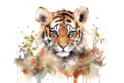 Watercolor Illustration Of A Young Tiger Cub
