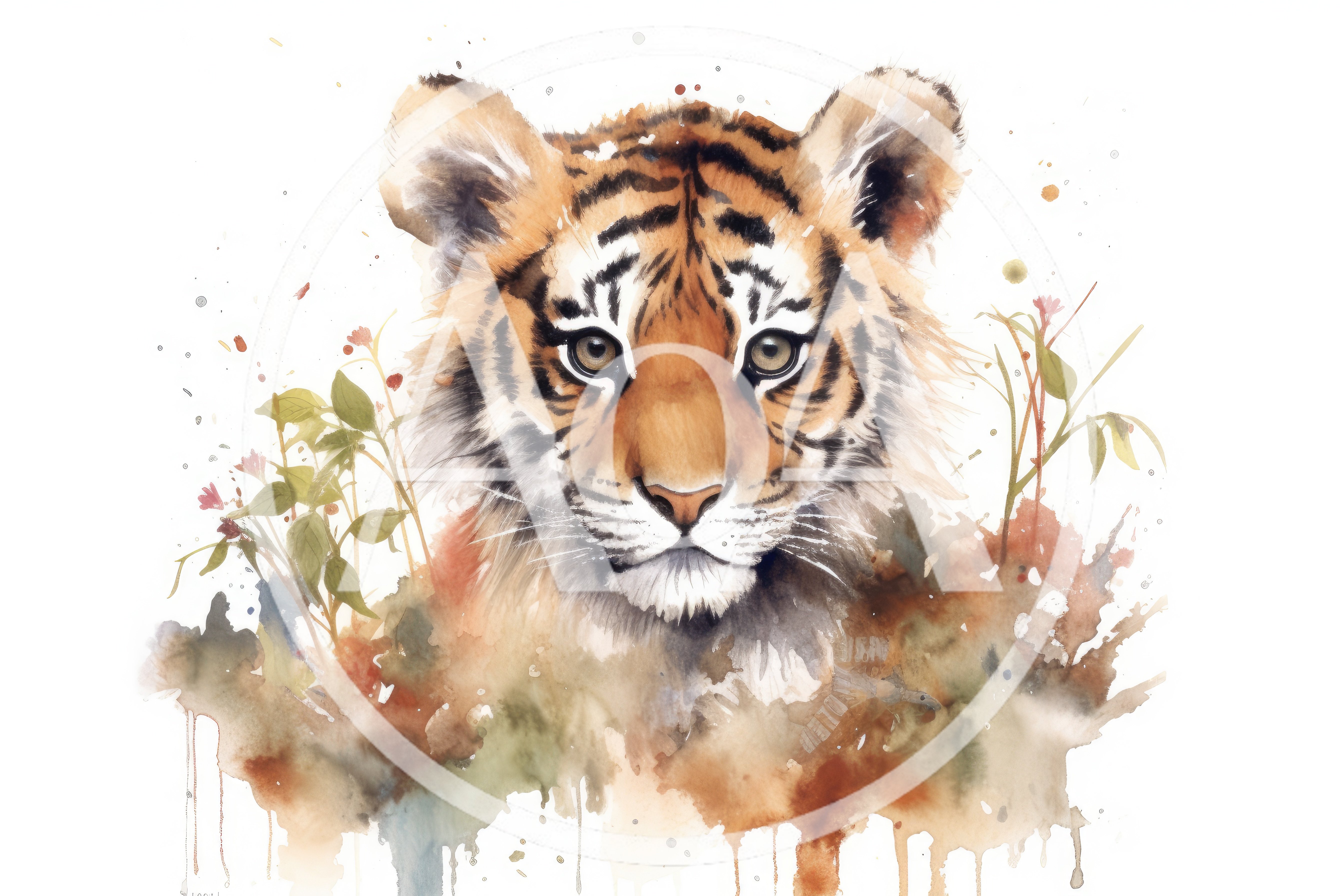 Watercolor Illustration Of A Young Tiger Cub