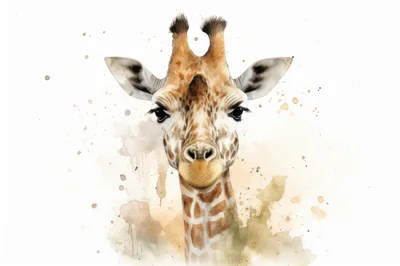 Watercolor Portrait Of A Giraffe Head