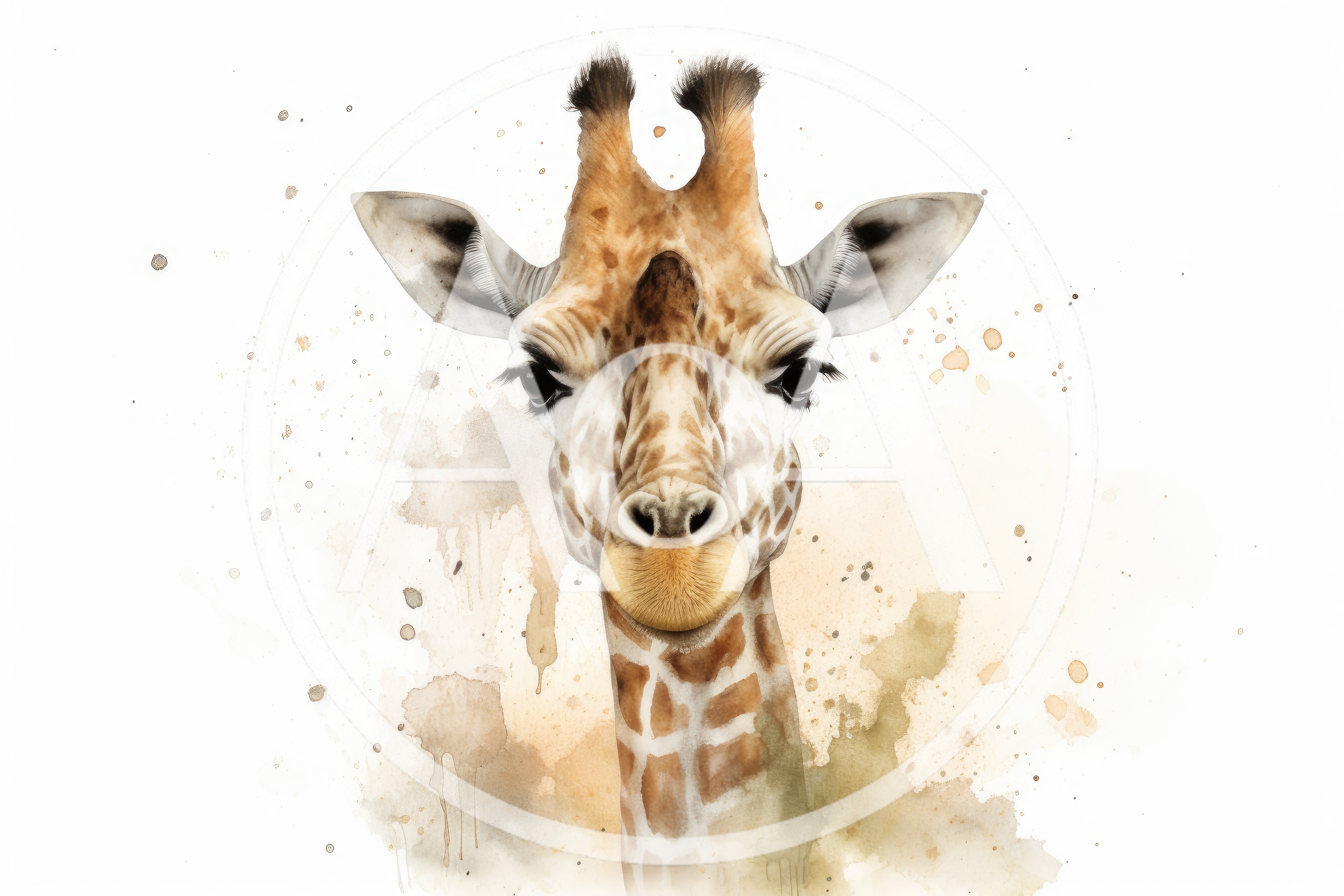 Watercolor Portrait Of A Giraffe Head