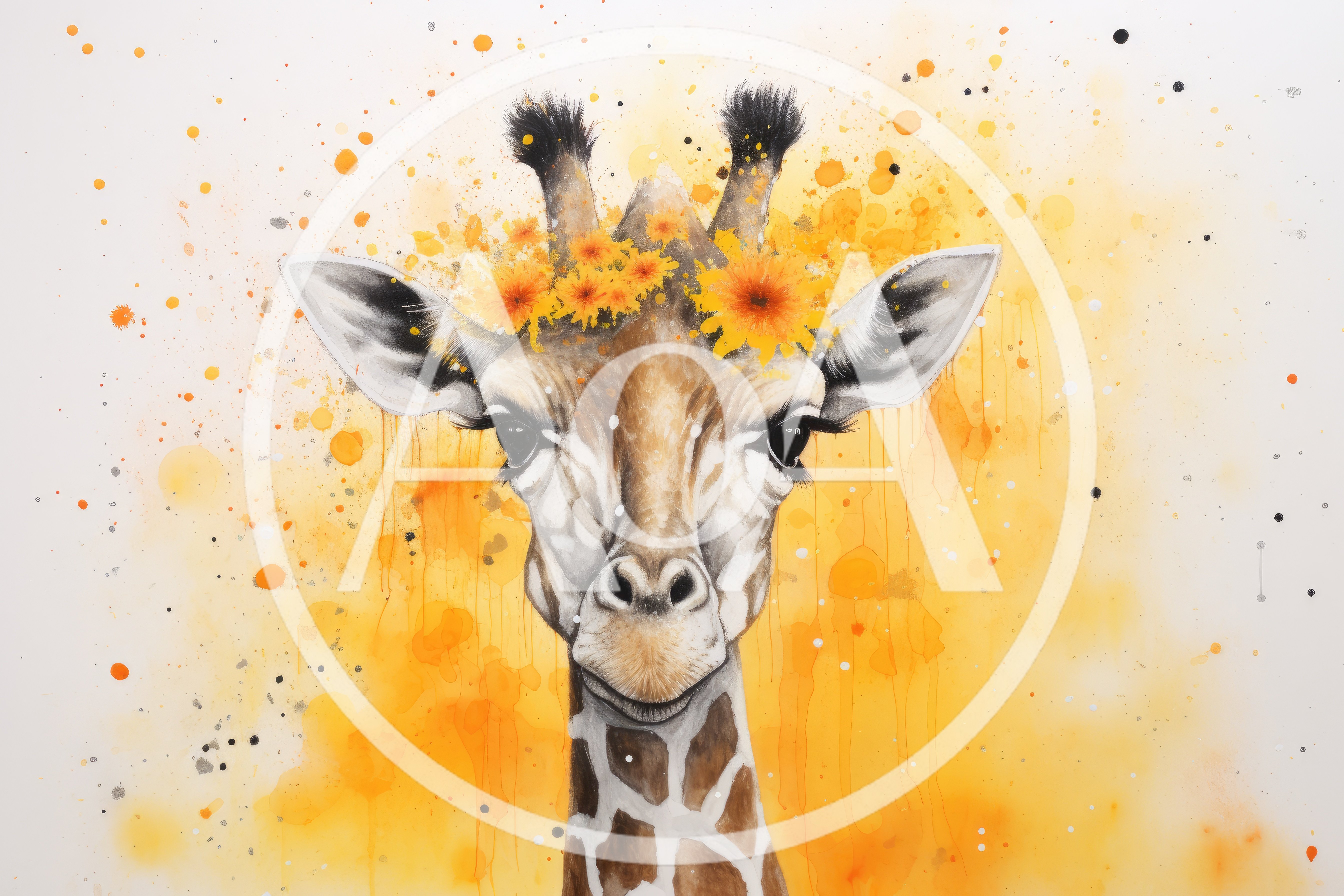 Watercolor Illustration Of A Giraffe With Floral Crown