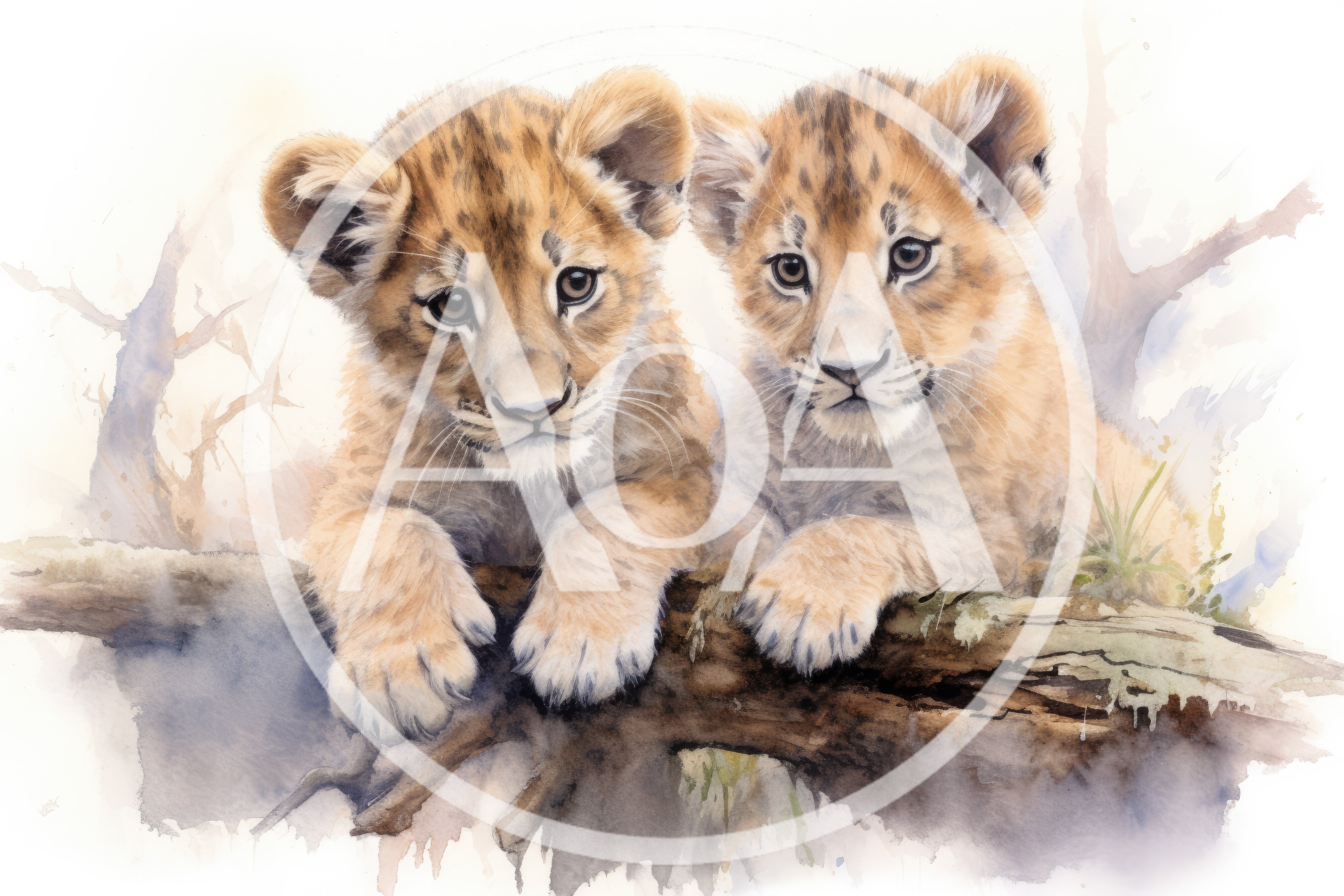 Two Adorable Lion Cubs Resting On A Tree Branch