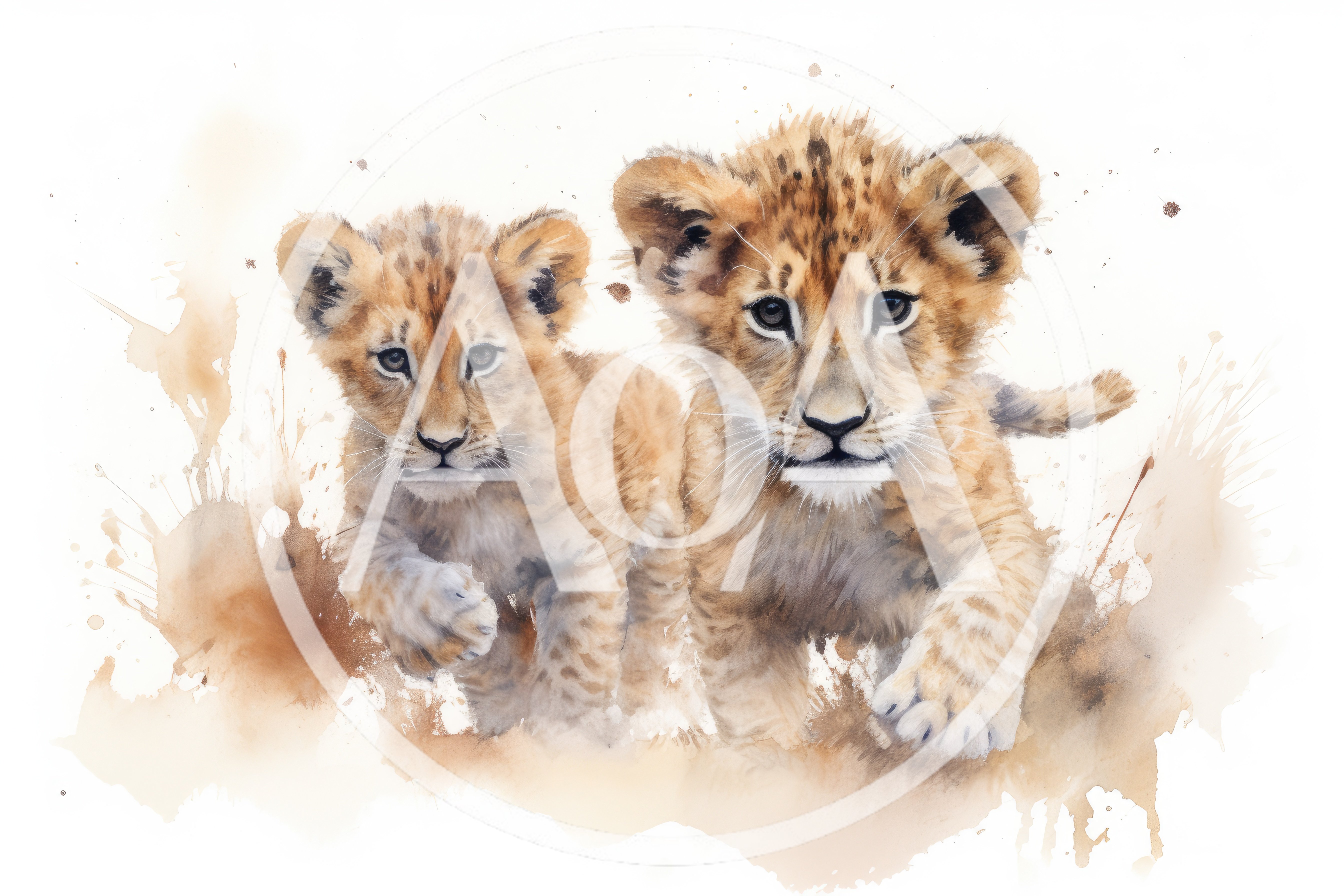 Two Adorable Lion Cubs Walking Together