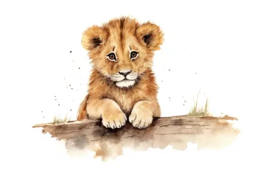 Watercolor Illustration Of A Cute Lion Cub