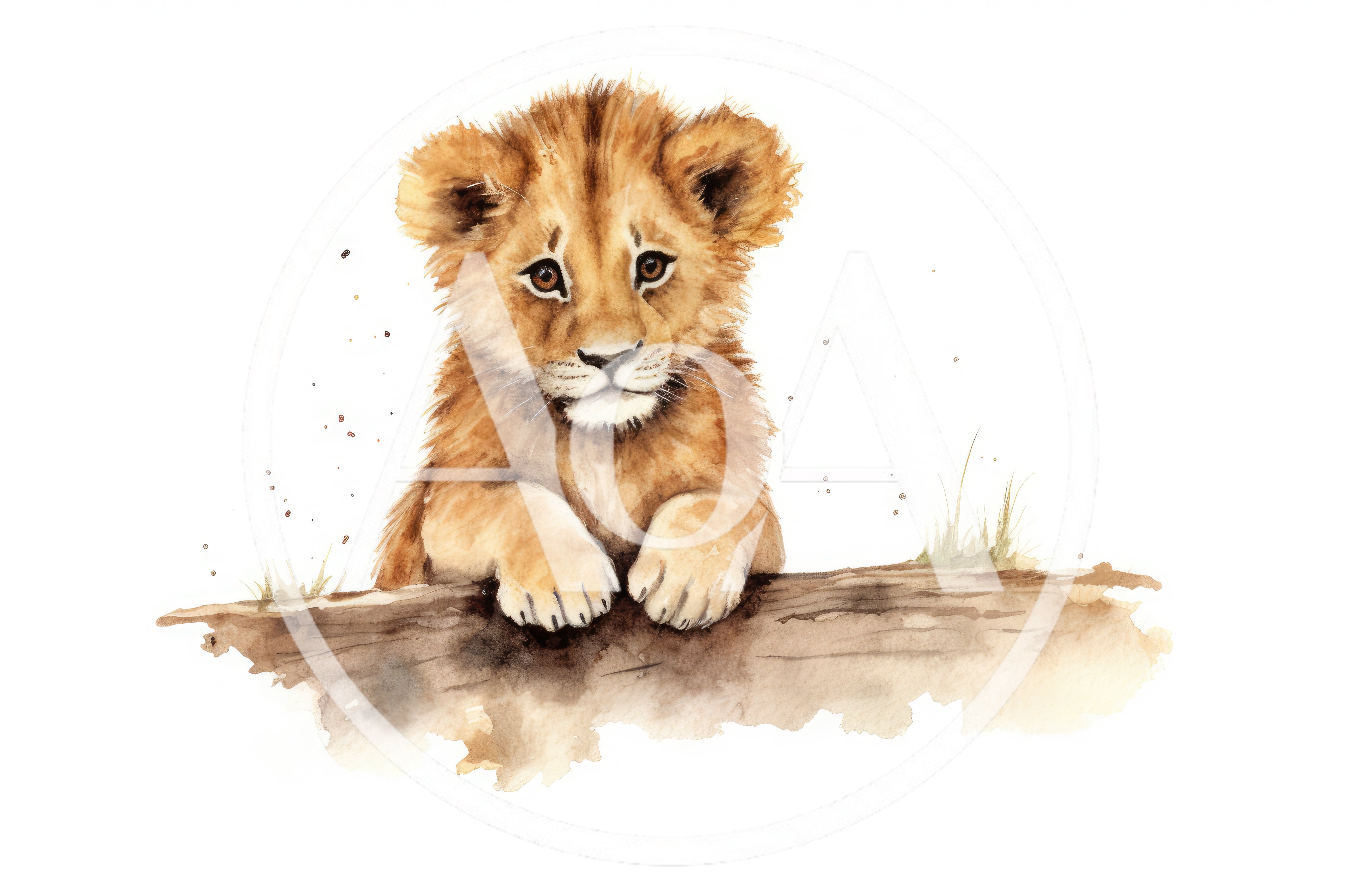Watercolor Illustration Of A Cute Lion Cub