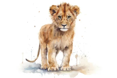 Watercolor Illustration Of A Cute Lion Cub