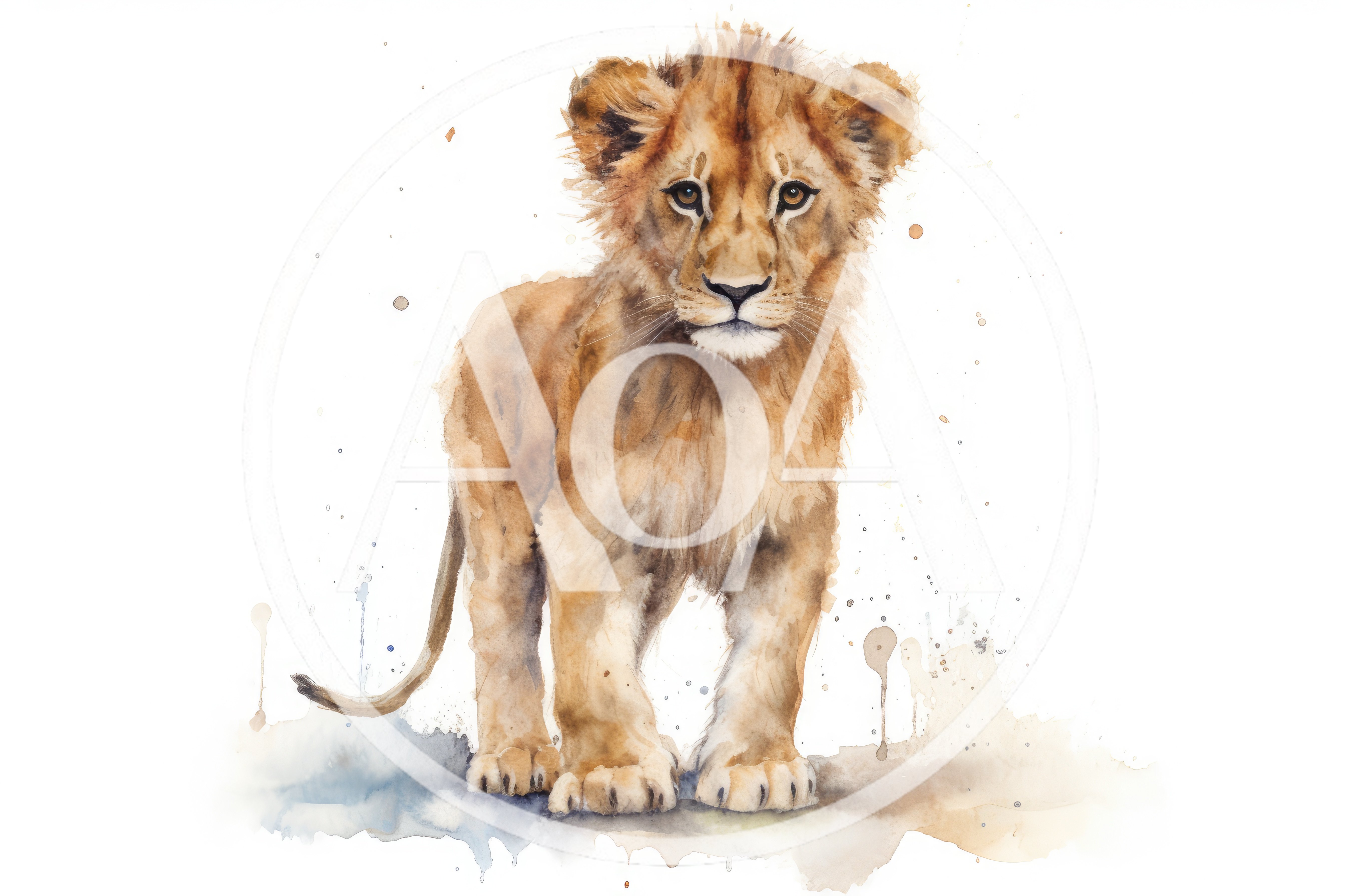 Watercolor Illustration Of A Cute Lion Cub