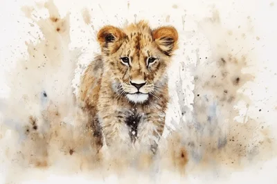 Watercolor Painting Of A Young Lion Cub