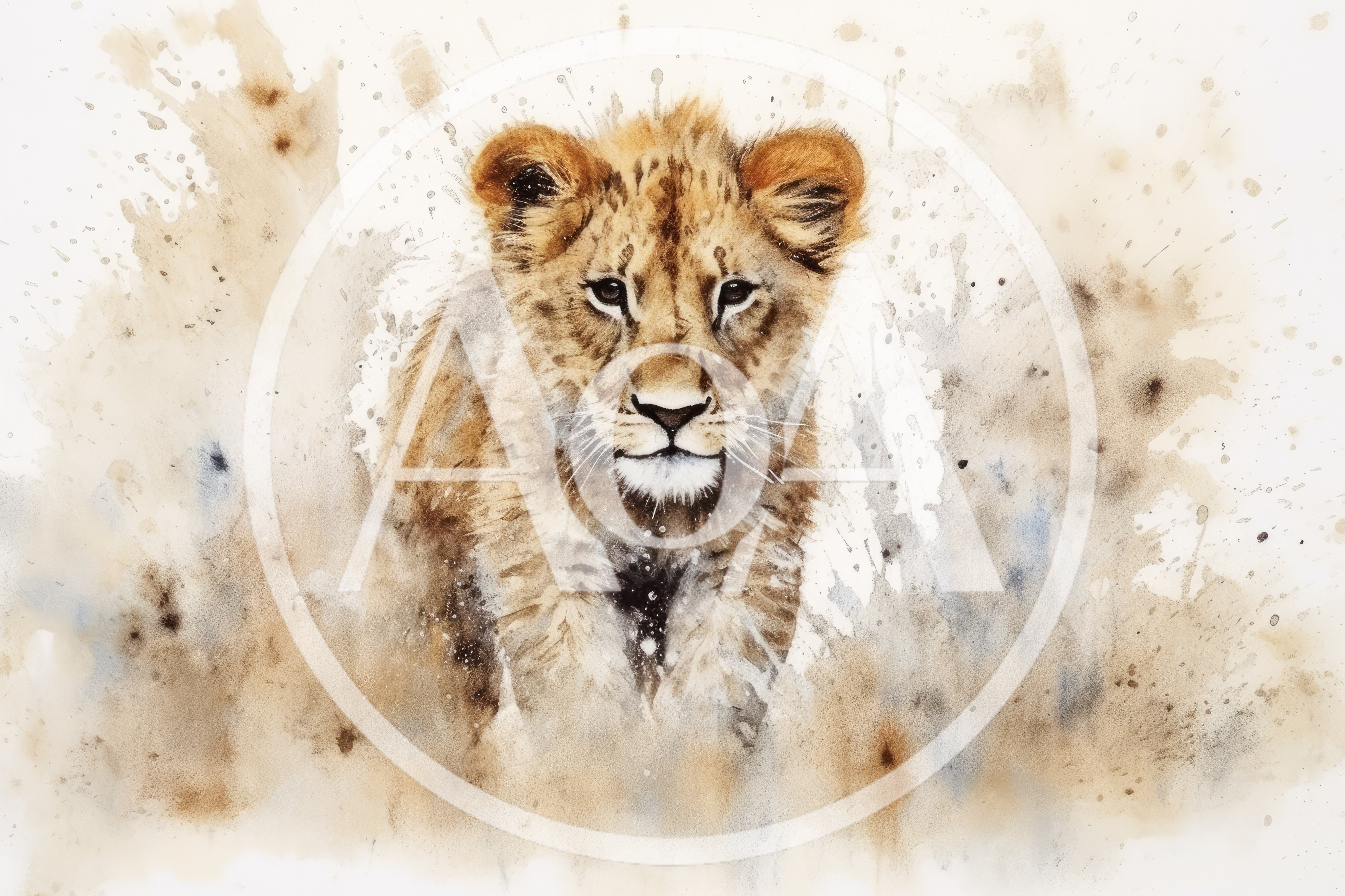 Watercolor Painting Of A Young Lion Cub