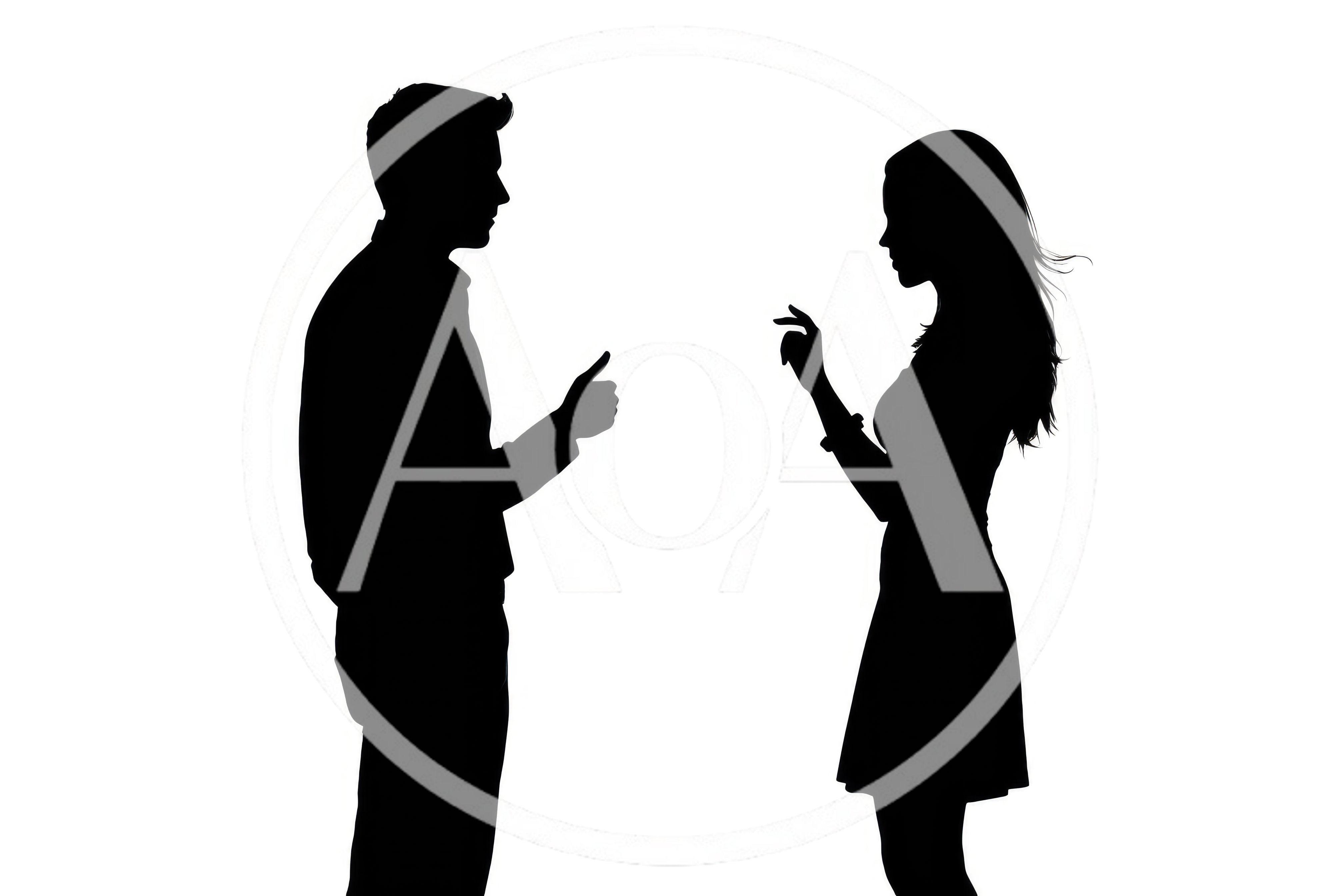 Silhouettes of a Man and Woman Communicating