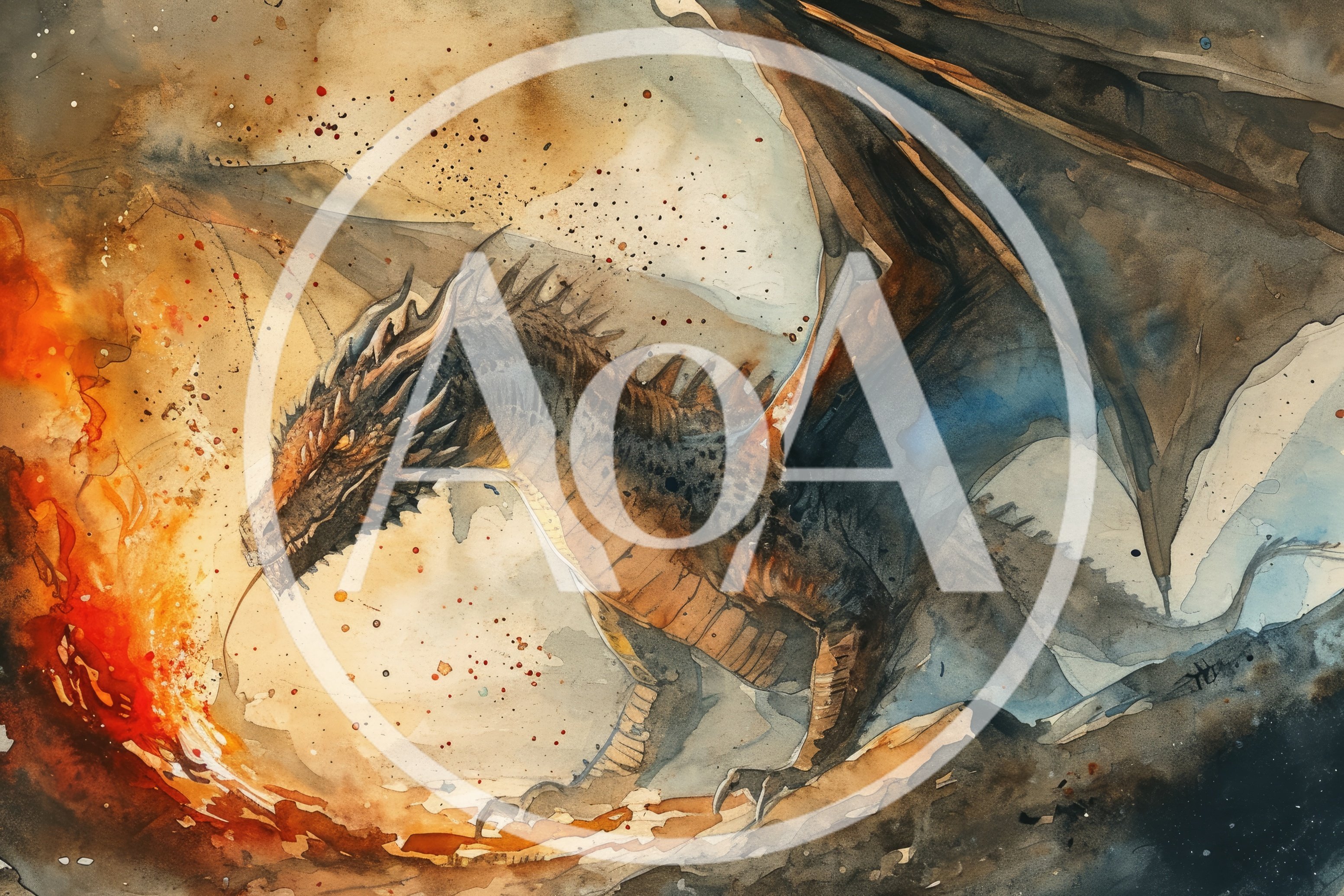 Watercolor Illustration Of A Ferocious Fire Breathing Dragon