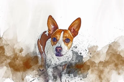 Watercolor Illustration Of A Small Terrier Dog