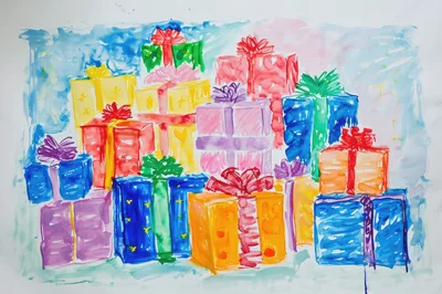 Watercolor Painting Of A Pile Of Colorful Gift Boxes