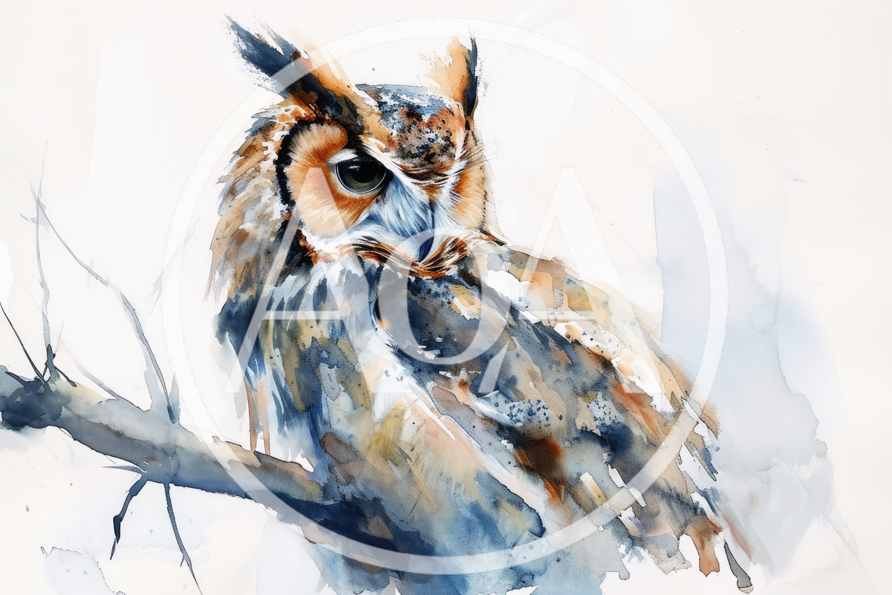 Watercolor Painting Of A Great Horned Owl