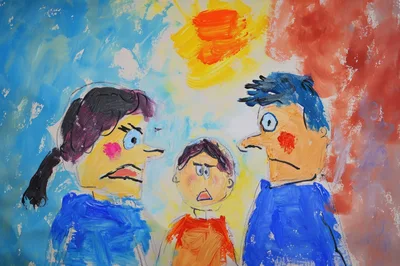 Child Caught Between Arguing Parents Drawing