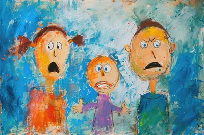 Expressive Child Drawing Of A Family Portrait