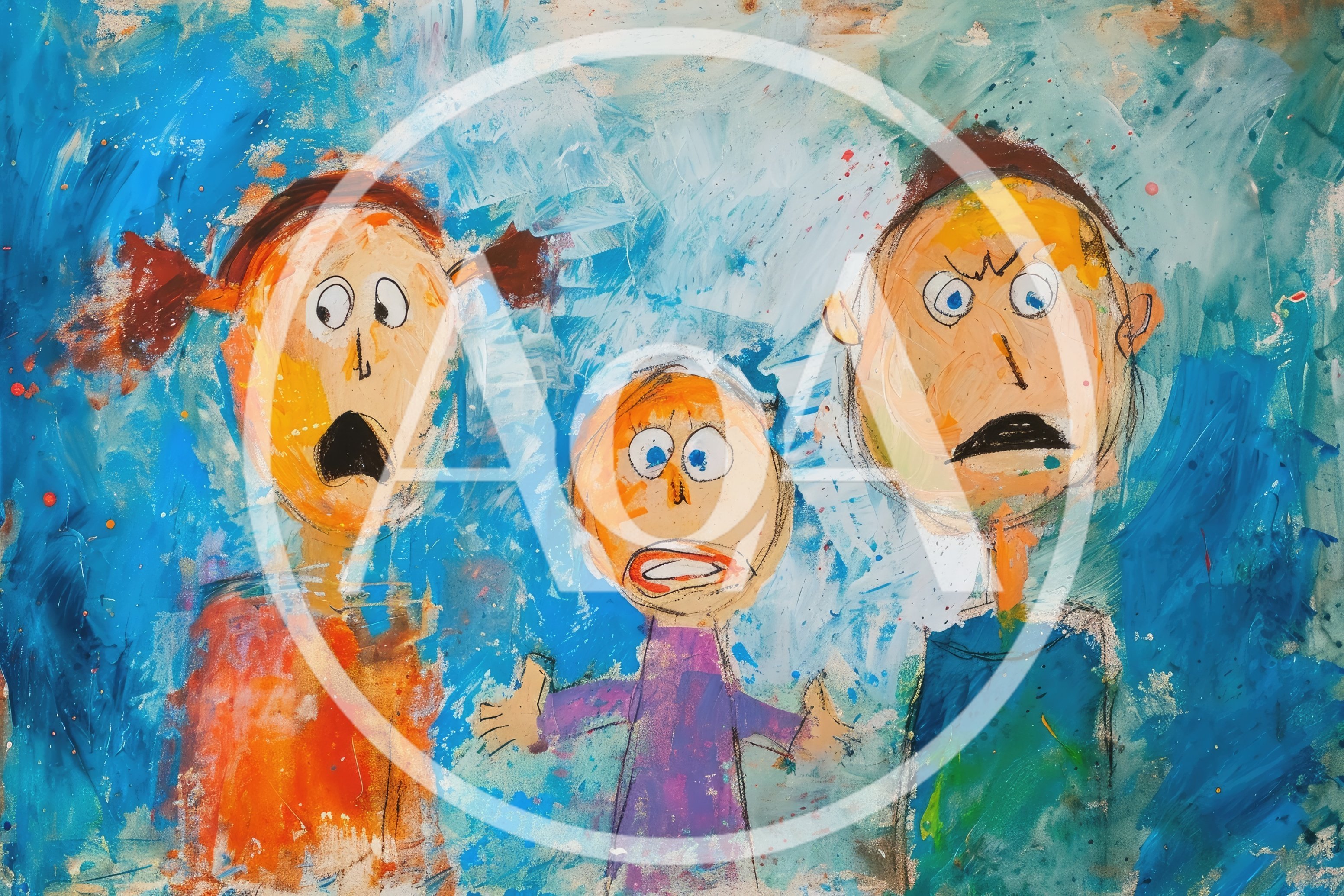 Expressive Child Drawing Of A Family Portrait