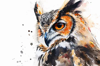 Watercolor Illustration Of A Great Horned Owl