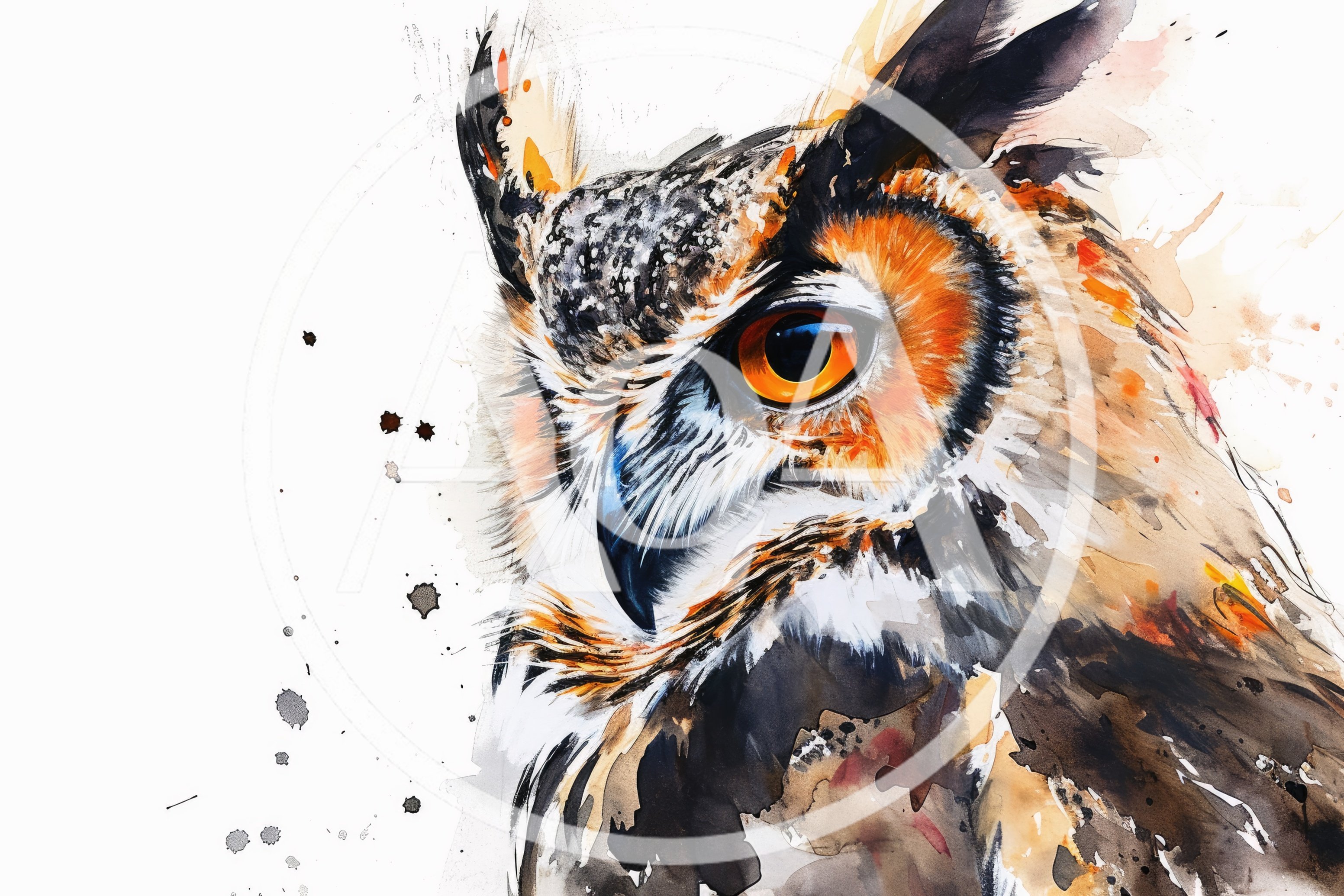 Watercolor Illustration Of A Great Horned Owl