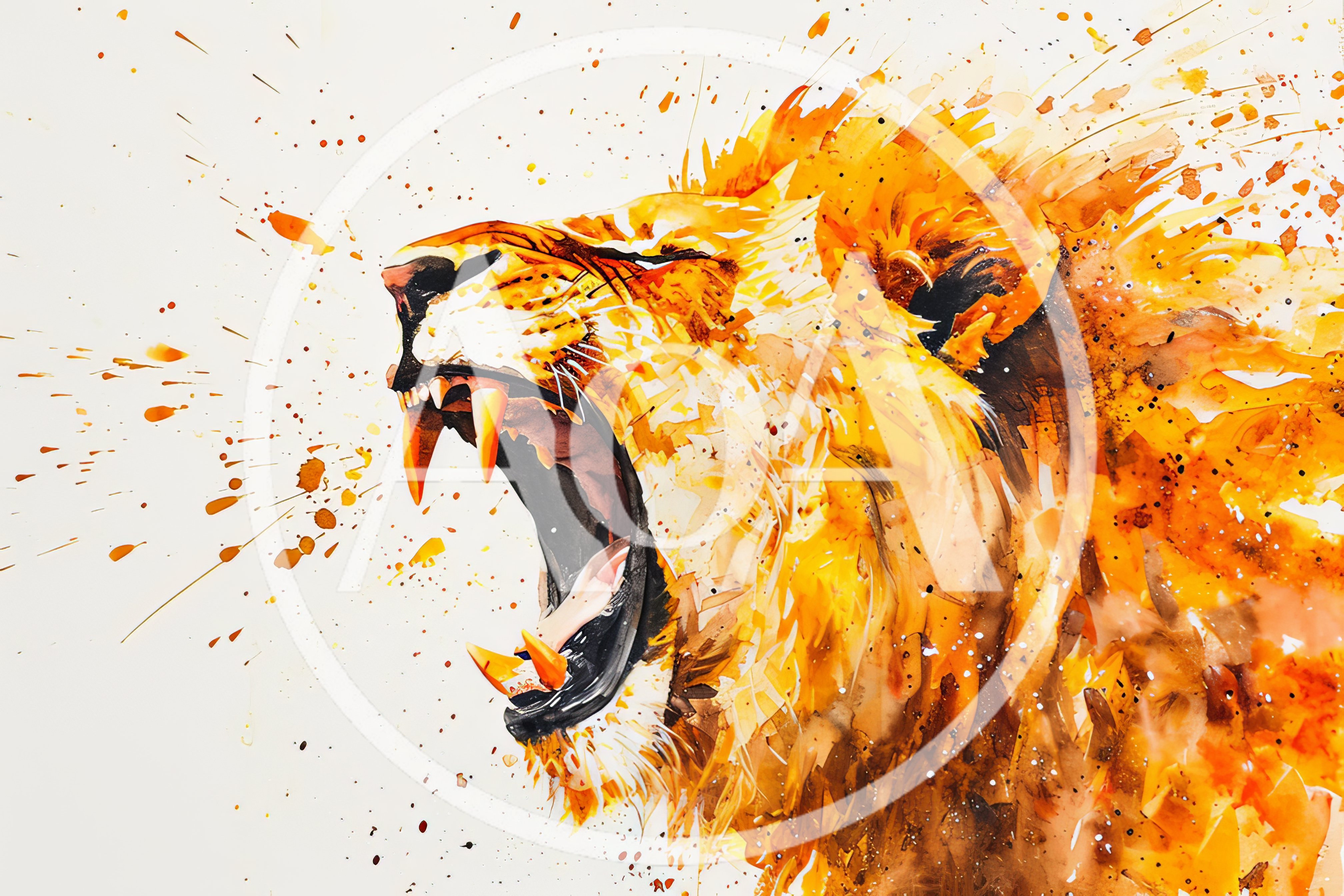 Watercolor Illustration Of A Roaring Lion Head