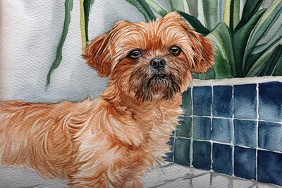 Watercolor Painting Of A Small Brown Dog