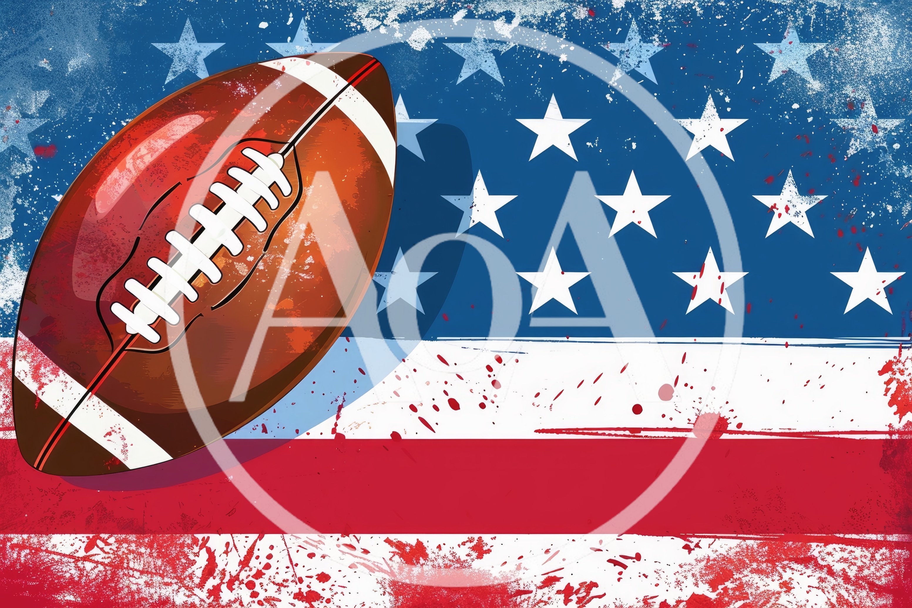 American Football Over Grunge Style United States Flag