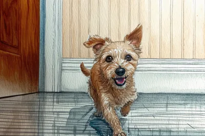 Watercolor Illustration Of A Happy Terrier Dog