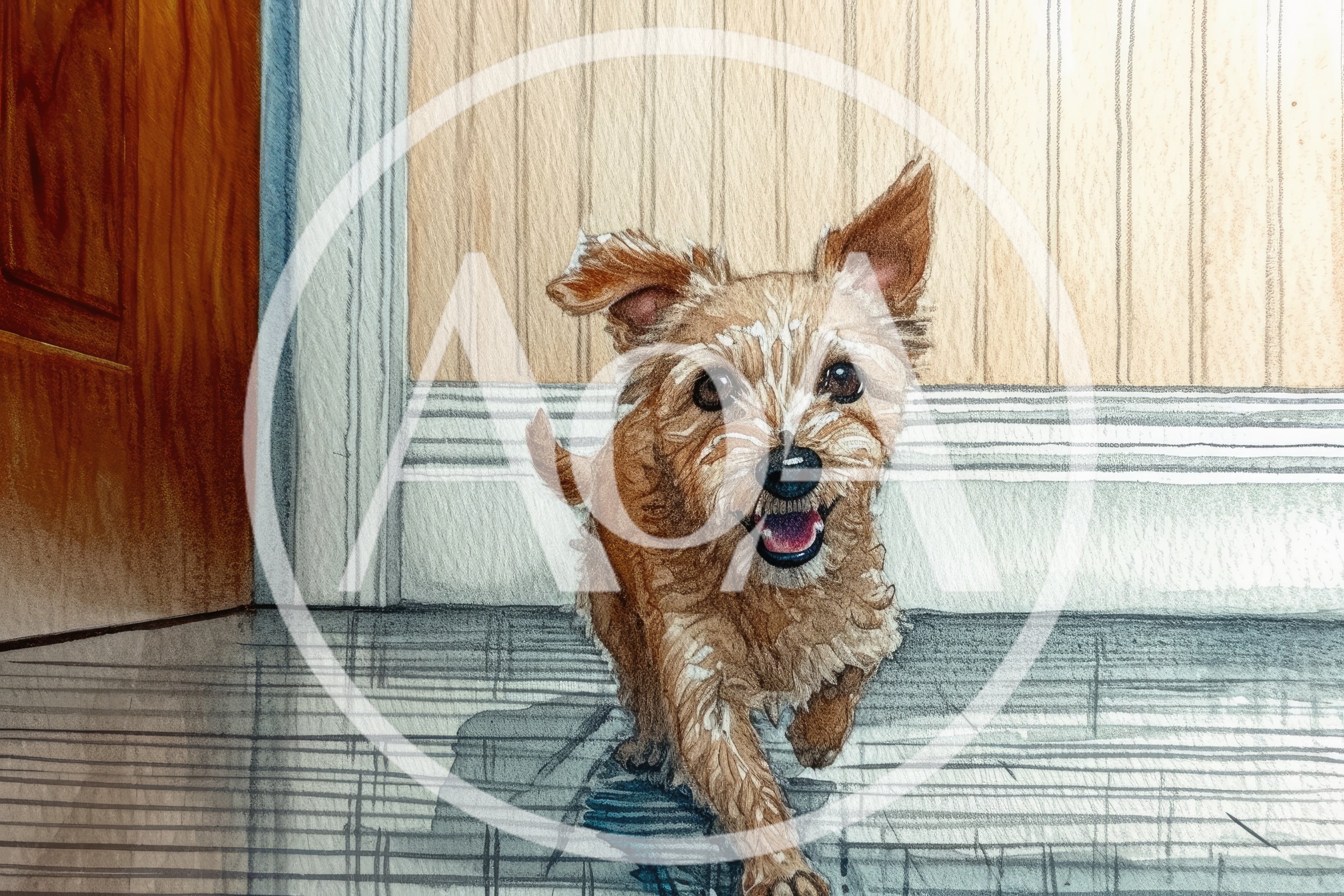 Watercolor Illustration Of A Happy Terrier Dog