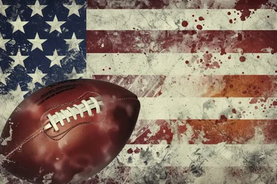 American Football Ball Over Distressed Grunge US Flag