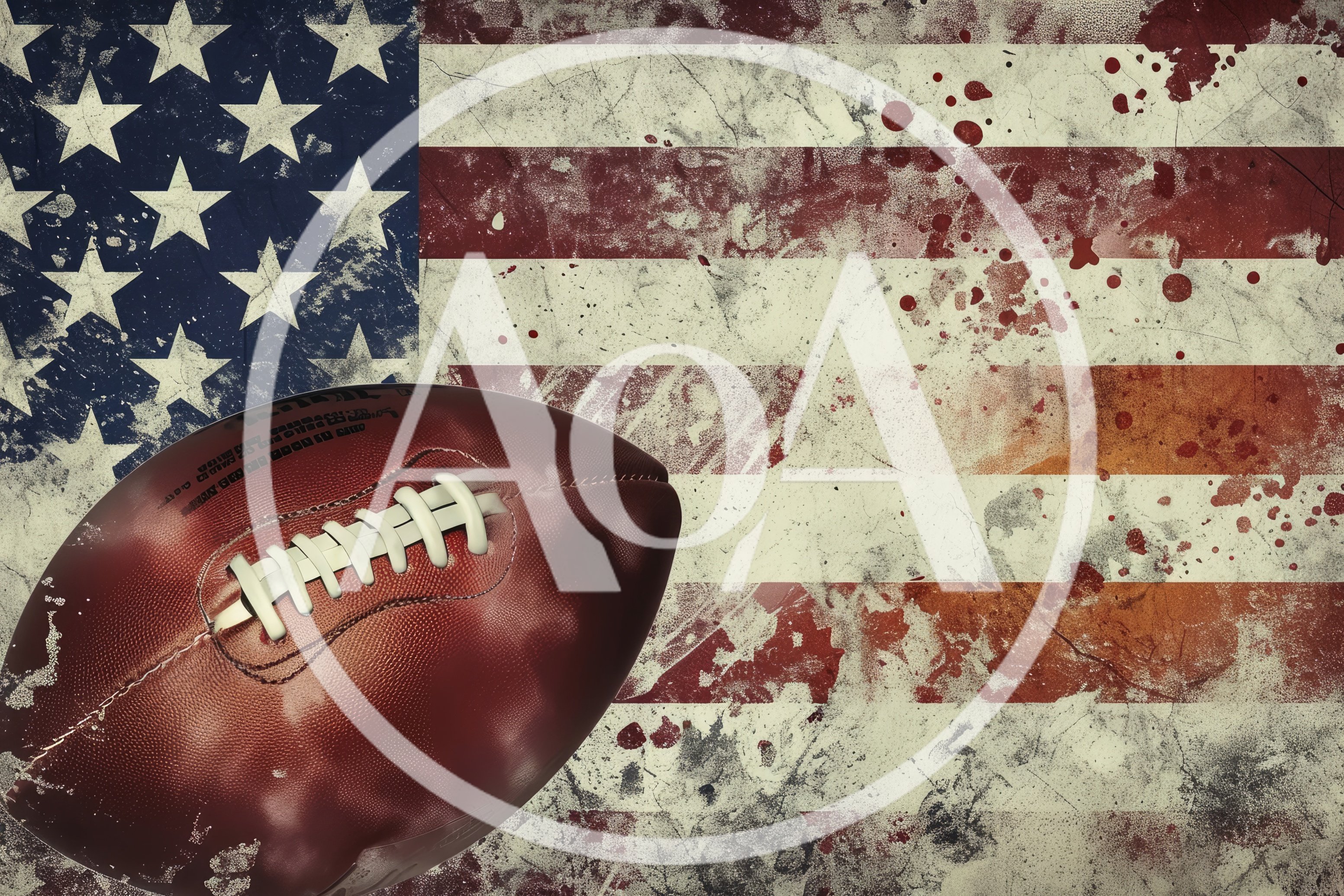 American Football Ball Over Distressed Grunge US Flag
