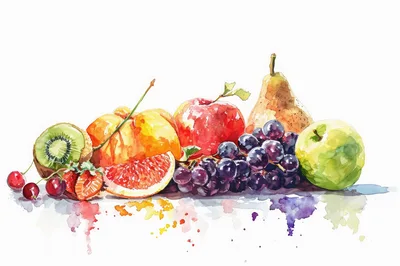Watercolor Illustration Of Assorted Fresh Fruits