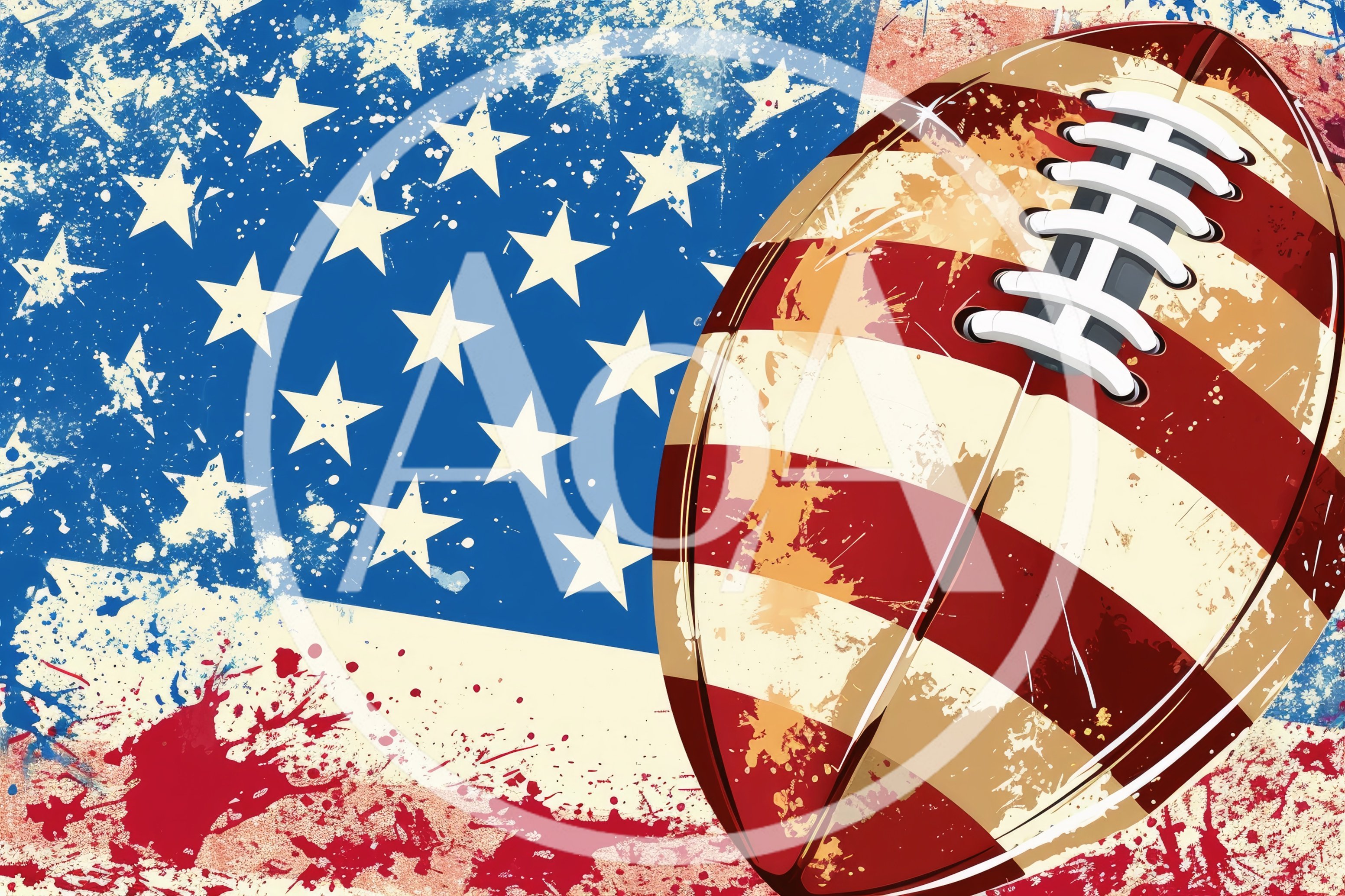 American Football With Grunge United States Flag Background