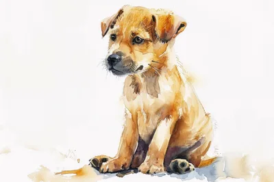 Watercolor Illustration Of A Cute Sitting Puppy