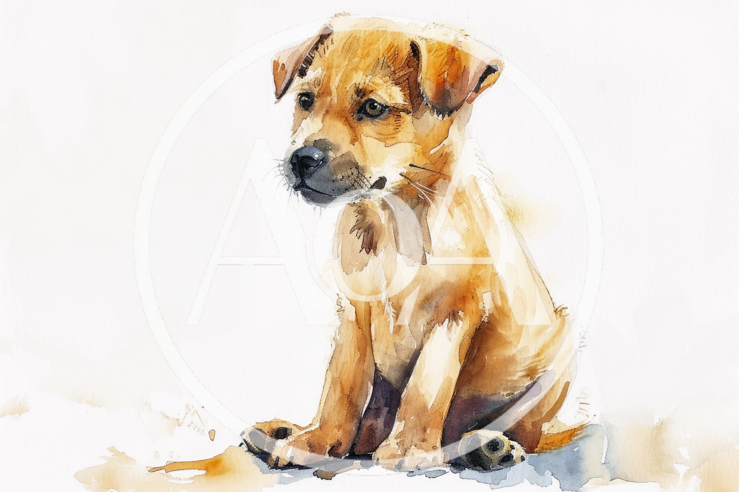 Watercolor Illustration Of A Cute Sitting Puppy